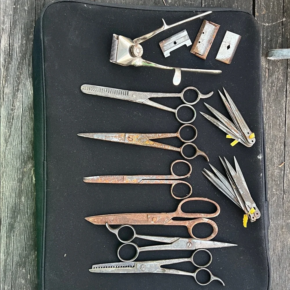 Vintage (4) scissors (2) thinning shears 
(14) extra blades manual clippers - Picture 3 of 3